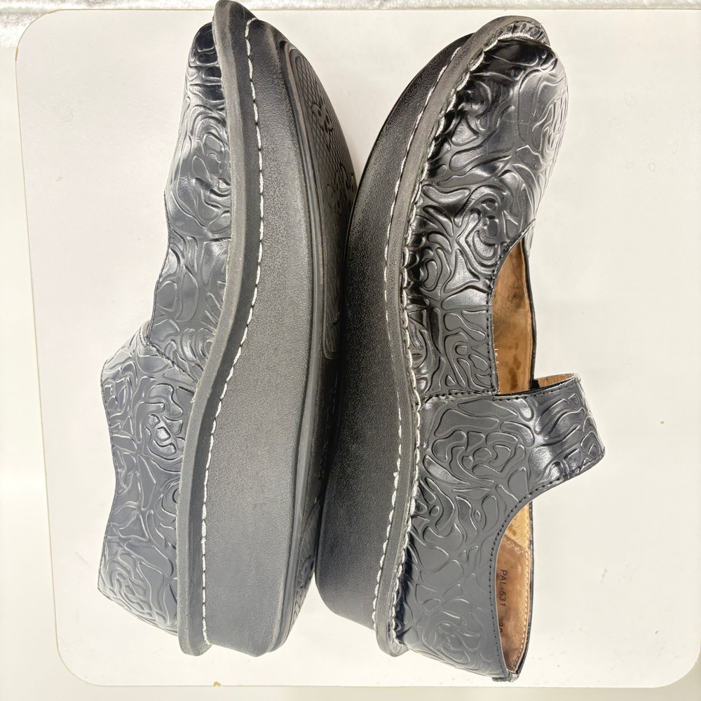Alegria Paloma Black Floral Embossed Leather Mary Jane Shoes 38 Comfort Quirky‎ - Picture 8 of 12